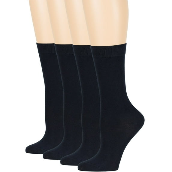7BIGSTARS KINGDOM Women's Bamboo Dress Socks - 4 Pack Large - Casual Crew Lightweight - Sock Size 10-12 Shoe Size 8-12 L Dark Navy