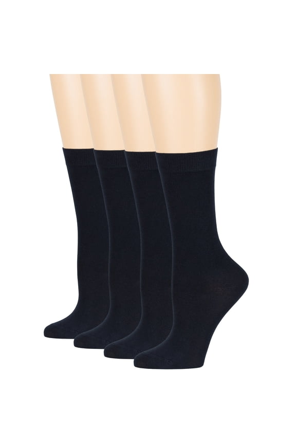 Women's Bamboo Dress Socks - 4 Pack Large - Casual Crew Lightweight - Sock Size 10-12 Shoe Size 8-12 L Dark Navy