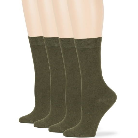 7BIGSTARS KINGDOM Women's Bamboo Dress Socks - 4 Pack Large - Casual Crew Lightweight- Sock Size 10-12 Shoe Size 8-12 L Olive Green