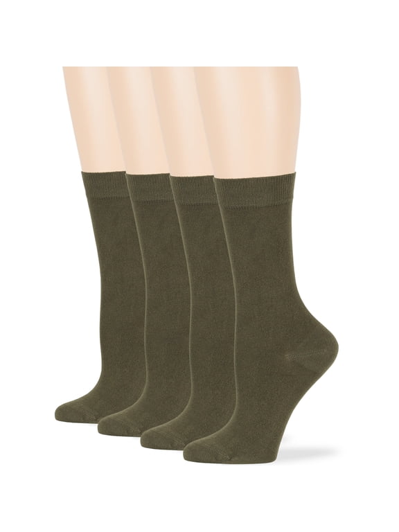 Women's Bamboo Dress Socks - 4 Pack Large - Casual Crew Lightweight- Sock Size 10-12 Shoe Size 8-12 L Olive Green