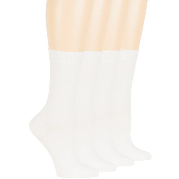 7BIGSTARS KINGDOM Women's Bamboo Dress Socks - 4 Pack Large - Casual Crew Lightweight - Sock Size 10-12 Shoe Size 8-12 L White