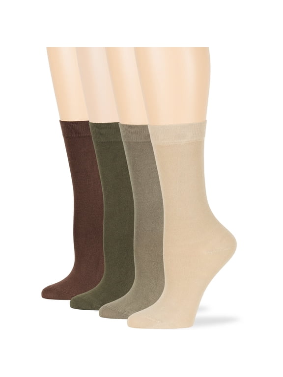 Women's Bamboo Dress Socks - 4 Pack Medium - Thin Casual Crew, Brown, Olive Green, Khaki, Light Beige, Sock Size 9-11 Shoe Size 5-9 M