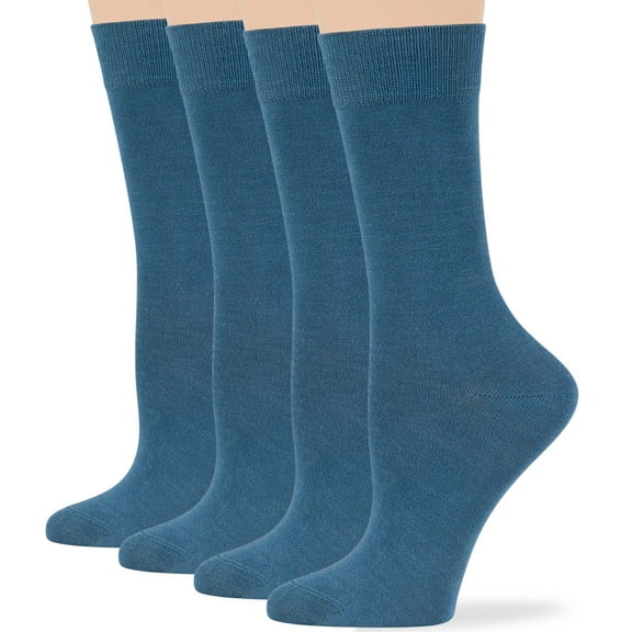 7BIGSTARS KINGDOM Women's Bamboo Dress Socks - 4 Pack Medium - Thin Casual Crew Calf - Sock Size 9-11 Shoe Size 5-9 M Denim Blue