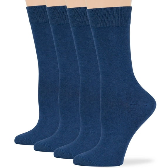 7BIGSTARS KINGDOM Women's Bamboo Dress Socks - 4 Pack Medium - Thin Casual Crew Calf - Sock Size 9-11 Shoe Size 5-9 M Light Navy