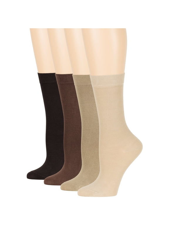 Women's Bamboo Dress Socks - 4 Pack Medium - Thin Casual Crew, Dark Brown, Brown, Beige, Light Beige, Sock Size 9-11 Shoe Size 5-9 M