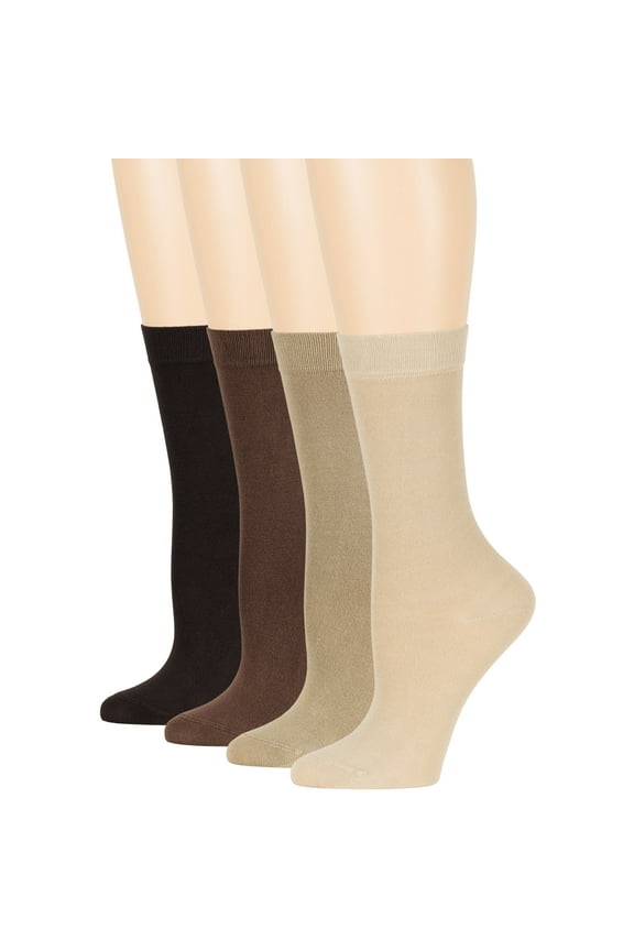 Women's Bamboo Dress Socks - 4 Pack Medium - Thin Casual Crew, Dark Brown, Brown, Beige, Light Beige, Sock Size 9-11 Shoe Size 5-9 M