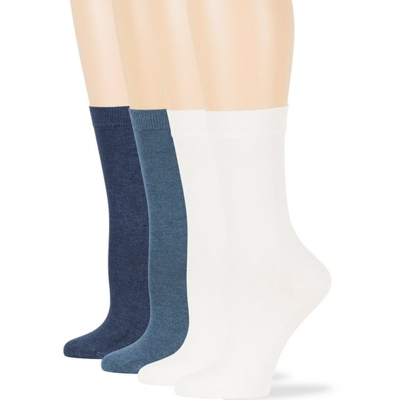 7BIGSTARS KINGDOM Women's Bamboo Dress Socks - 4 Pack Medium - Thin Casual Crew, Light Navy, Denim Blue, White, Sock Size 9-11 Shoe Size 5-9 M