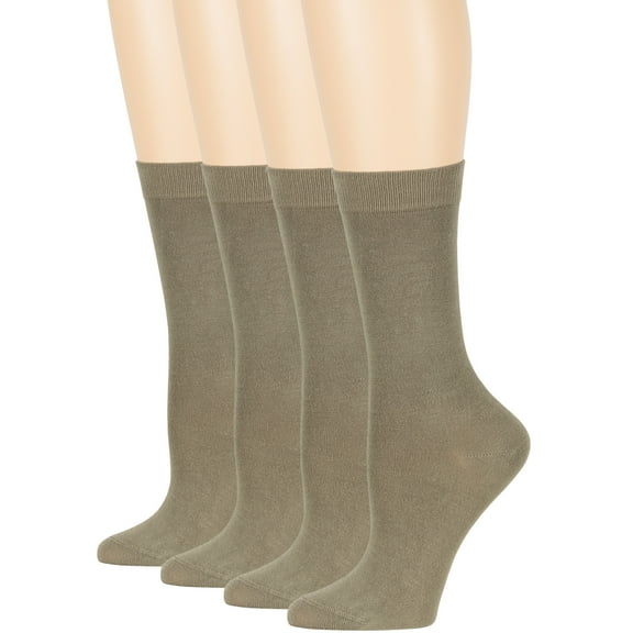 7BIGSTARS KINGDOM Women's Bamboo Dress Socks - 4 Pack Medium - Thin Casual Crew Lightweight - Sock Size 9-11 Shoe Size 5-9 M Khaki