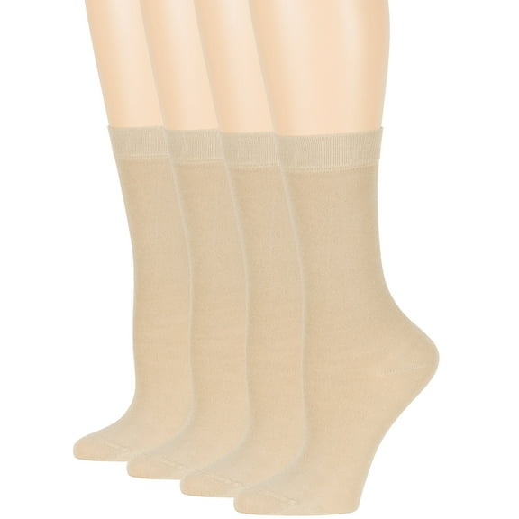 7BIGSTARS KINGDOM Women's Bamboo Dress Socks - 4 Pack Medium - Thin Casual Crew Lightweight - Sock Size 9-11 Shoe Size 5-9 M Light Beige