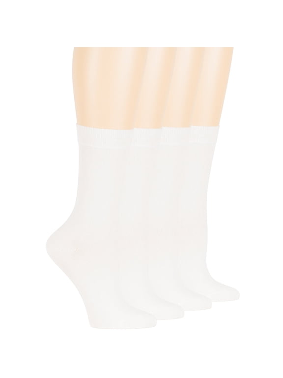 Women's Bamboo Dress Socks - 4 Pack Medium - Thin Casual Crew Lightweight - Sock Size 9-11 Shoe Size 5-9 M White