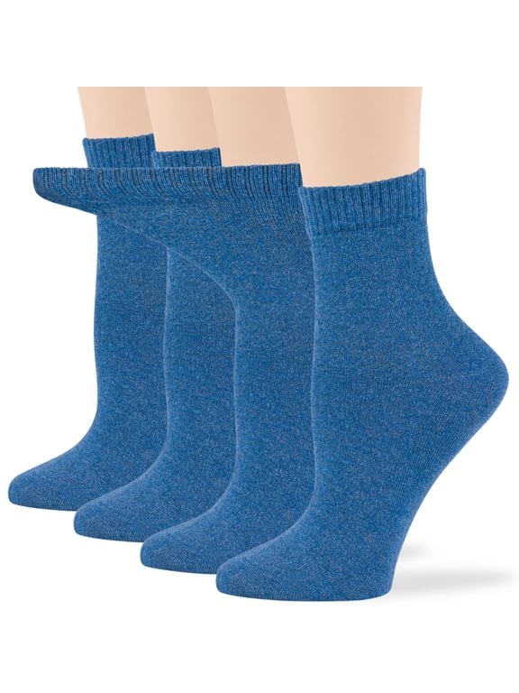 Women's Cotton Diabetic Quarter Non-Binding Extra Wide - 4 Pack Large - Solid Seamless - Sock Size 10-12 Shoe Size 8-12 L Denim Blue…