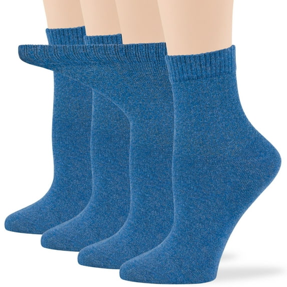 7BIGSTARS KINGDOM Women's Cotton Diabetic Quarter Non-Binding Loose Fit - 4 Pack Medium - Solid Lightweight - Sock Size 9-11 Shoe Size 5-9 M Denim Blue…