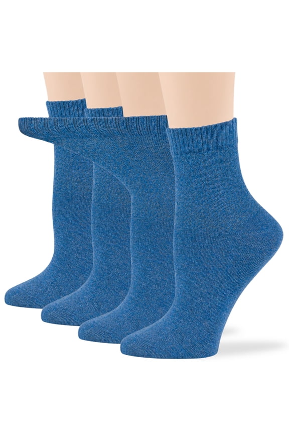 Women's Cotton Diabetic Quarter Non-Binding Loose Fit - 4 Pack Medium - Solid Lightweight - Sock Size 9-11 Shoe Size 5-9 M Denim Blue…