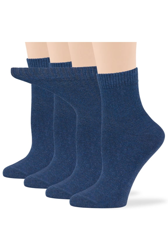 Women's Cotton Diabetic Quarter Non-Binding Loose Fit - 4 Pack Medium - Solid Lightweight - Sock Size 9-11 Shoe Size 5-9 M Light Navy…
