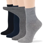 7BIGSTARS KINGDOM Womens Cotton Diabetic Quarter Non-Binding Seamless - 4 Pack Large-Extra Wide - Sock Size 10-12 Shoe Size 8-12 L Black, Dark Navy, Dark Grey, Grey