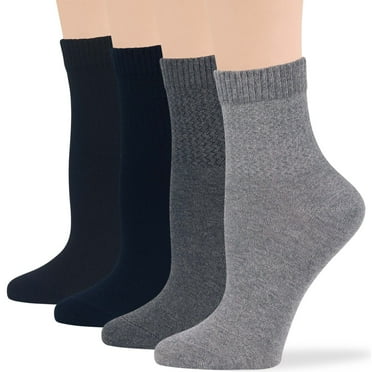 7BIGSTARS KINGDOM Women's Cotton Diabetic Quarter Non-Binding Seamless - 4 Pack Large-Extra Wide - Sock Size 10-12 Shoe Size 8-12 L Black, Dark Navy, Dark Grey, Grey…