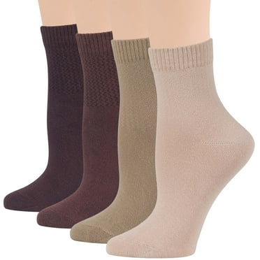 7BIGSTARS KINGDOM Women's Cotton Diabetic Quarter Non-Binding Seamless - 4 Pack Large-Extra Wide - Sock Size 10-12 Shoe Size 8-12 L Light Beige, Beige, Brown, Dark Brown…