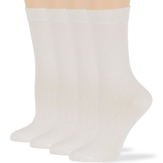 7BIGSTARS KINGDOM Women's Cotton Dress Socks - 4 Pack Medium - Solid Casual Crew Lightweight Calf - Sock Size 9-11 Shoe Size 5-9 M White