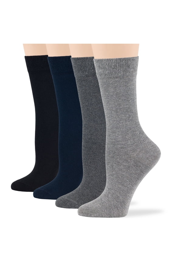 Women's Cotton Dress Socks - 4 Pack Medium - Thin Solid Casual Crew, Black, Dark Navy, Grey, Dark Grey , Sock Size 9-11 Shoe Size 5-9 M