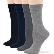 7BIGSTARS KINGDOM Womens Cotton Dress Socks - 4 Pack Medium - Thin Solid Casual Crew, Black, Dark Navy, Grey, Dark Grey , Sock Size 9-11 Shoe Size 5-9 M