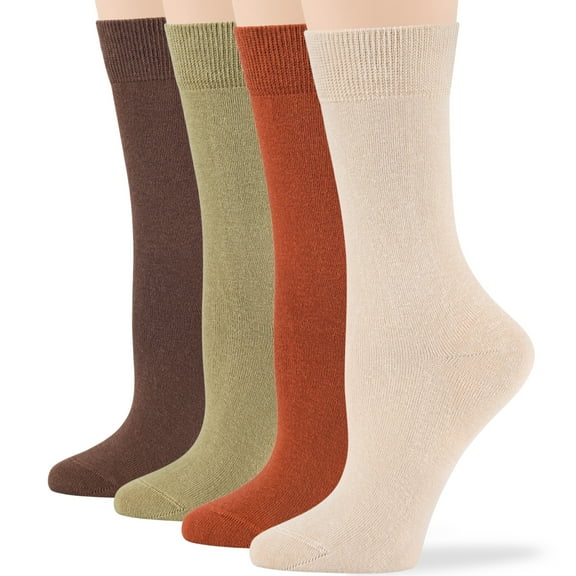 7BIGSTARS KINGDOM Women's Cotton Dress Socks - 4 Pack Medium - Thin Solid Casual Crew, Brown, Khaki, Golden Brown, Light Beige, Sock Size 9-11 Shoe Size 5-9 M