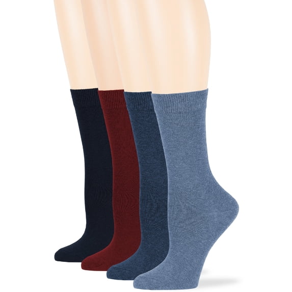 7BIGSTARS KINGDOM Women's Cotton Dress Socks - 4 Pack Medium - Thin Solid Casual Crew, Dark Navy, Burgundy, Light Navy, Denim Blue, Sock Size 9-11 Shoe Size 5-9 M