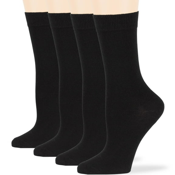 7BIGSTARS KINGDOM Women's Cotton Dress Socks - 4 Pack Medium - Thin Solid Casual Crew Lightweight - Sock Size 9-11 Shoe Size 5-9 M Black