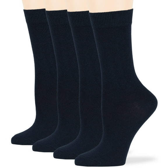 7BIGSTARS KINGDOM Women's Cotton Dress Socks - 4 Pack Medium - Thin Solid Casual Crew Lightweight - Sock Size 9-11 Shoe Size 5-9 M Dark Navy