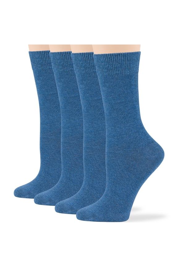 Women's Cotton Dress Socks - 4 Pack Medium - Thin Solid Casual Crew Lightweight - Sock Size 9-11 Shoe Size 5-9 M Denim Blue
