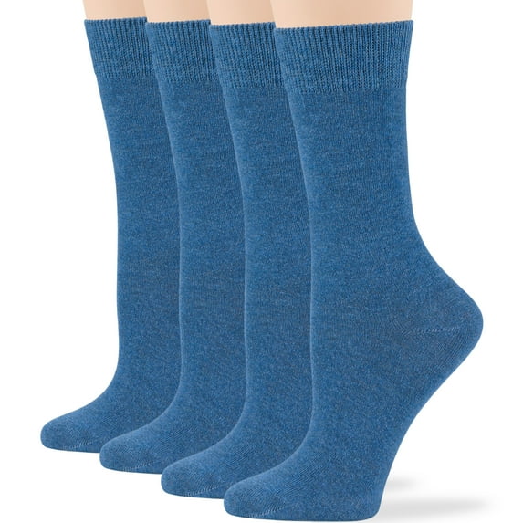 7BIGSTARS KINGDOM Women's Cotton Dress Socks - 4 Pack Medium - Thin Solid Casual Crew Lightweight - Sock Size 9-11 Shoe Size 5-9 M Denim Blue