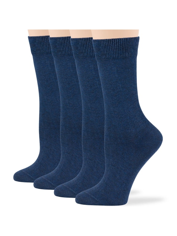 Women's Cotton Dress Socks - 4 Pack Medium - Thin Solid Casual Crew Lightweight - Sock Size 9-11 Shoe Size 5-9 M Light Navy