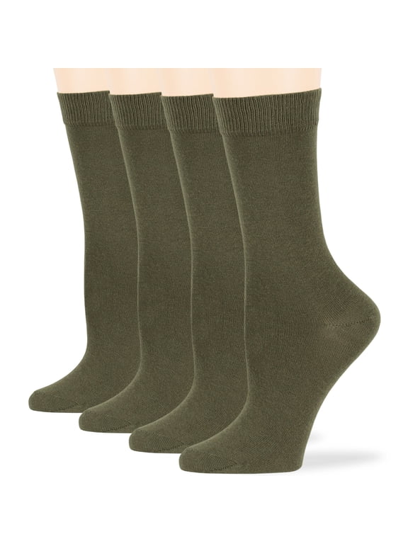 Women's Cotton Dress Socks - 4 Pack Medium - Thin Solid Casual Crew Lightweight - Sock Size 9-11 Shoe Size 5-9 M Olive Green