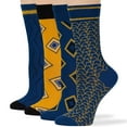 thumbnail image 1 of 7BIGSTARS KINGDOM Women's Cotton Novelty Socks - 4 Pack Large - Stripe-Geometric Pattern-Sock Size 10-12 Shoe Size 8-12 Estate Blue, Black, Yellow, 1 of 10