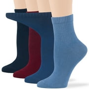 7BIGSTARS KINGDOM Women's Seamless Bamboo Diabetic Ankle Socks, Non-Binding - 4 Pack Large - Solid Casual - Sock Size 10-12 Shoe Size 8-12 L Dark Navy, Burgundy, Light Navy, Denim Blue