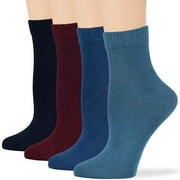 7BIGSTARS KINGDOM Women's Seamless Bamboo Diabetic Ankle Socks, Non-Binding - 4 Pack Large - Solid Casual - Sock Size 10-12 Shoe Size 8-12 L Dark Navy, Burgundy, Light Navy, Denim Blue