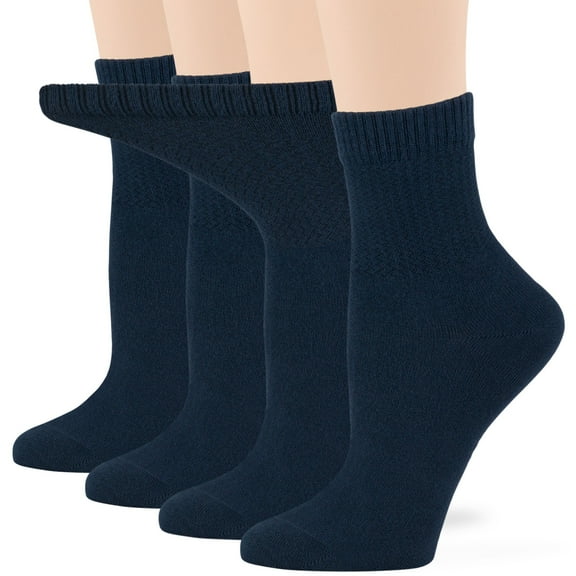 7BIGSTARS KINGDOM Women's Seamless Bamboo Diabetic Ankle Socks, Non-Binding Loose Fit - 4 Pack Large - Solid Casual Thin - Sock Size 10-12 Shoe Size 8-12 L Dark Navy