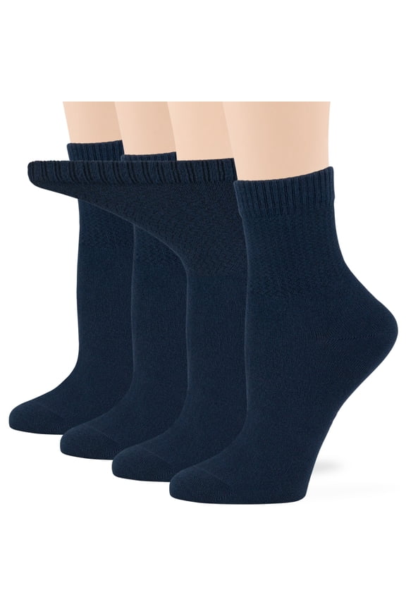 Women's Seamless Bamboo Diabetic Ankle Socks, Non-Binding Loose Fit - 4 Pack Large - Solid Casual Thin - Sock Size 10-12 Shoe Size 8-12 L Dark Navy