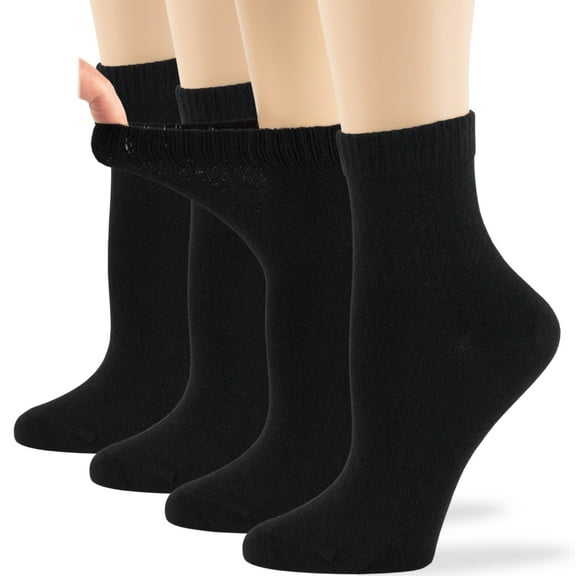 7BIGSTARS KINGDOM Women's Seamless Bamboo Diabetic Ankle Socks, Non-Binding Loose Fit - 4 Pack Large - Solid Casual Wide - Sock Size 10-12 Shoe Size 8-12 L Black