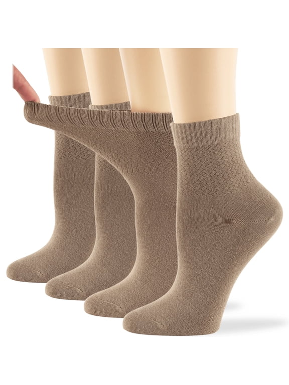 Women's Seamless Bamboo Diabetic Ankle Socks, Non-Binding Loose Fit - 4 Pack Medium - Solid Casual Breathable - Sock Size 9-11 Shoe Size 5-9 M Beige