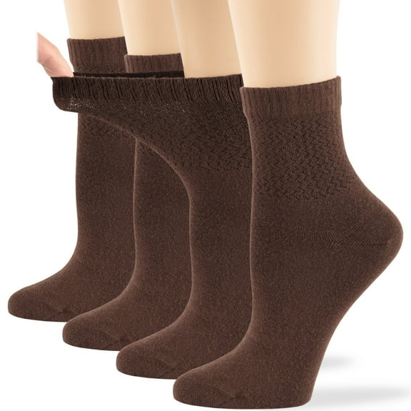 7BIGSTARS KINGDOM Women's Seamless Bamboo Diabetic Ankle Socks, Non-Binding Loose Fit - 4 Pack Medium - Solid Casual Lightweight - Sock Size 9-11 Shoe Size 5-9 M Brown