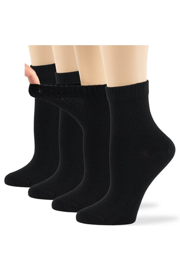 Women's Seamless Bamboo Diabetic Ankle Socks, Non-Binding Loose Fit - 4 Pack Medium - Solid Lightweight - Sock Size 9-11 Shoe Size 5-9 M Black