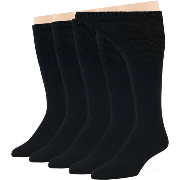 7BigStars Kingdom Men's Diabetic Dress Seamless Cotton Mid Calf Socks - 5 Pack Large - Solid - Sock Size 10-13 Shoe Size 9-12 L Black