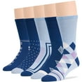 thumbnail image 1 of 7BigStars Kingdom Men's Diabetic Seamless Cotton Crew Socks - 5 Pack Big Tall - Stripe Pattern - Sock Size 13-15 Shoe Size 12-15 XL Denim Blue, Light Blue, 1 of 11