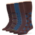 thumbnail image 1 of 7BigStars Kingdom Men's Diabetic Seamless Cotton Mid Calf Socks - 5 Pack Large - Geometric, Argyle, Stripe Pattern - Sock Size 10-13 Shoe Size 9-12 L Brown, Denim Blue, 1 of 10