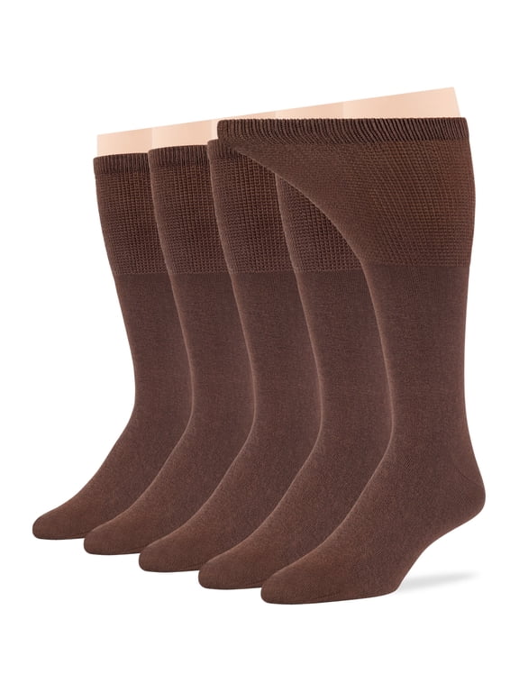 Men's Diabetic Seamless Cotton Mid Calf Socks - 5 Pack Large - Solid - Sock Size 10-13 Shoe Size 9-12 L Brown