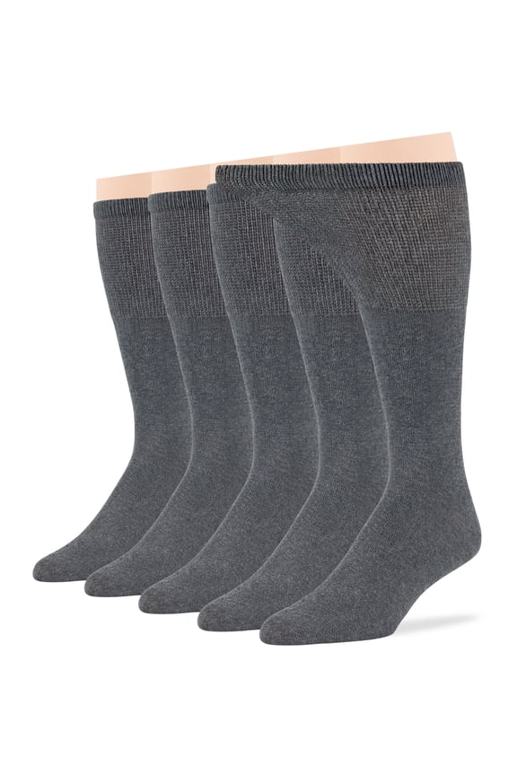 Men's Diabetic Seamless Cotton Mid Calf Socks - 5 Pack Large - Solid - Sock Size 10-13 Shoe Size 9-12 L Dark Grey