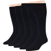 7BigStars Kingdom Mens Diabetic Seamless Cotton Mid Calf Socks - 5 Pack XLarge - Solid - Sock Size 13-15 Shoe Size 12-15 XL Black
