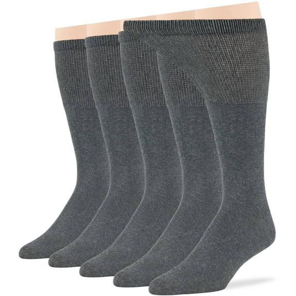 7BigStars Kingdom Men's Diabetic Seamless Cotton Mid Calf Socks - 5 Pack XLarge - Solid - Sock Size 13-15 Shoe Size 12-15 XL Dark Grey