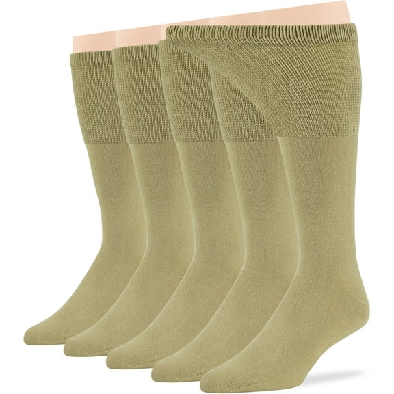7BigStars Kingdom Men's Diabetic Seamless Cotton Mid Calf Socks - 5 Pack XLarge - Solid - Sock Size 13-15 Shoe Size 12-15 XL Khaki