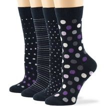 7BigStars KingdomWomen Cotton Crew Socks 4 Pack Medium Patterned Striped Dotted Polka Dot Casual Dress 9-11 Dark Navy